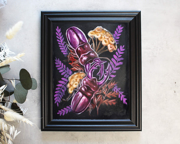 Floral Beetle Art | Original Oil Painting