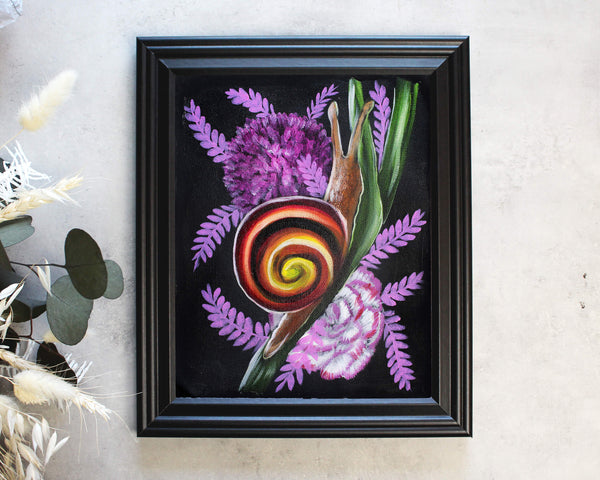Floral Snail Art | Original Oil Painting