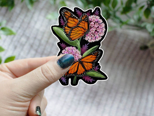 Monarch Butterflies with Flowers Vinyl Sticker