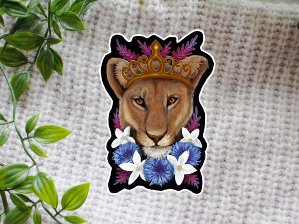 Lioness with Flowers Vinyl Sticker