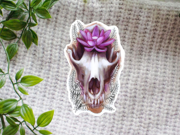 Wolf Skull with Flowers Vinyl Sticker