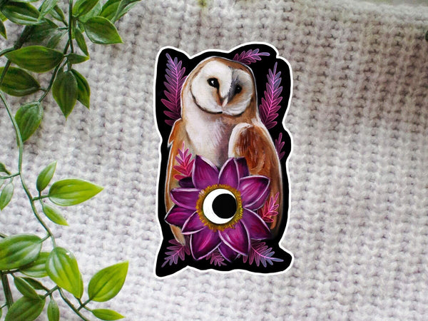 Barn Owl with Flowers Vinyl Sticker